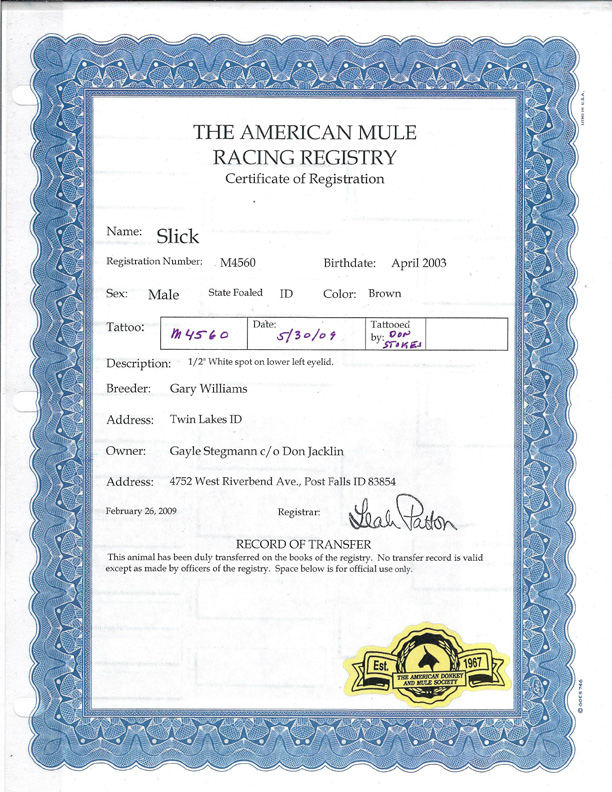 Slick's Registration